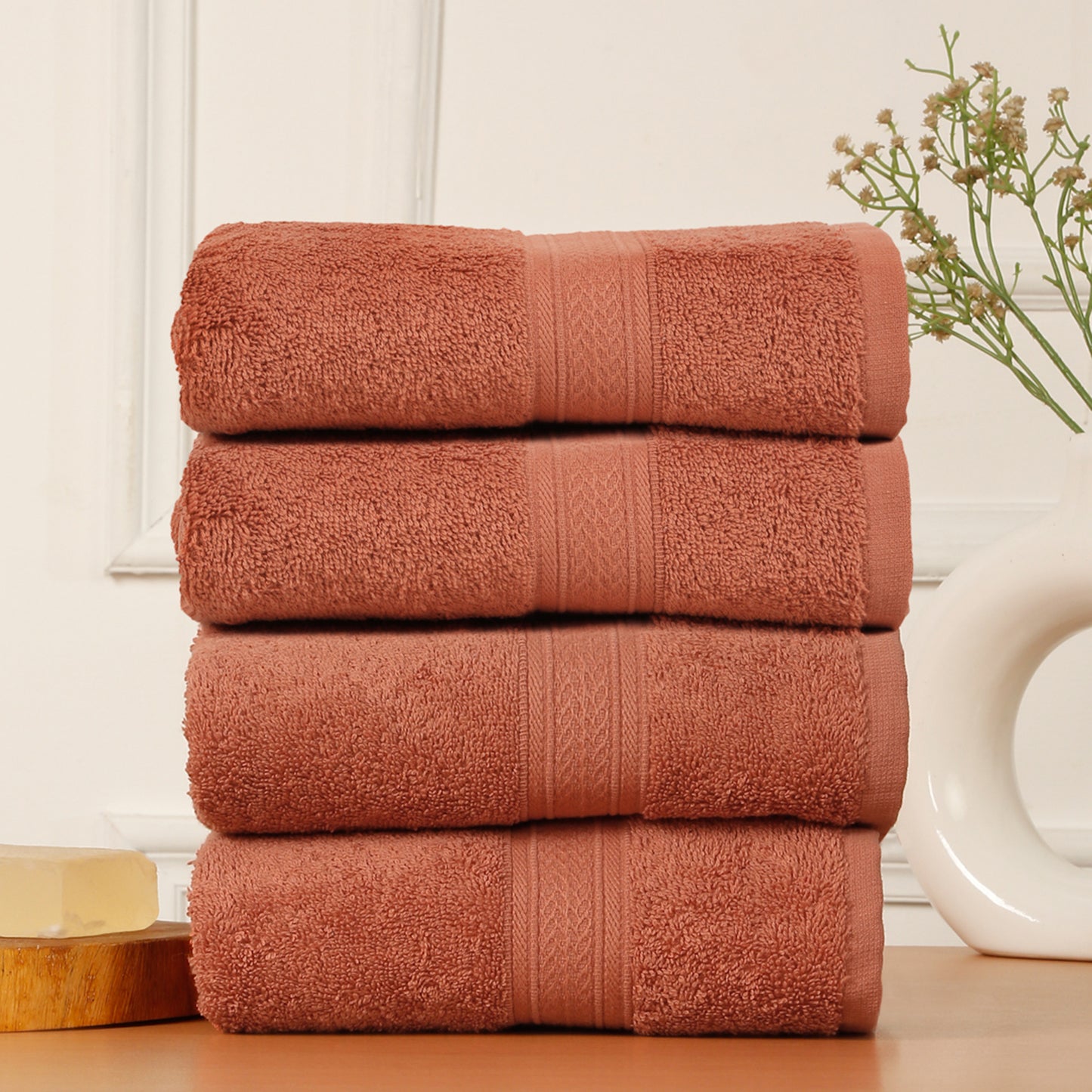 Premium 500 GSM 100% Cotton Rust Colour Hand Towels (Pack of 4)