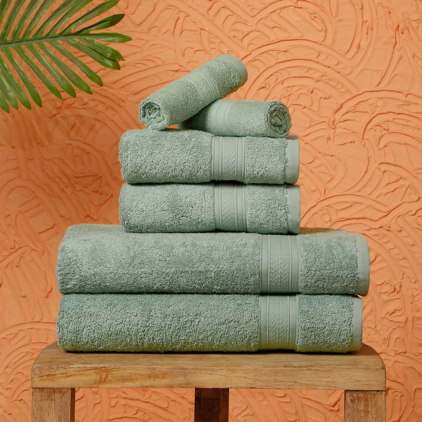 Premium 6 Piece Aqua Green Colour Cotton Towel Set (Bath, Hand & Face)