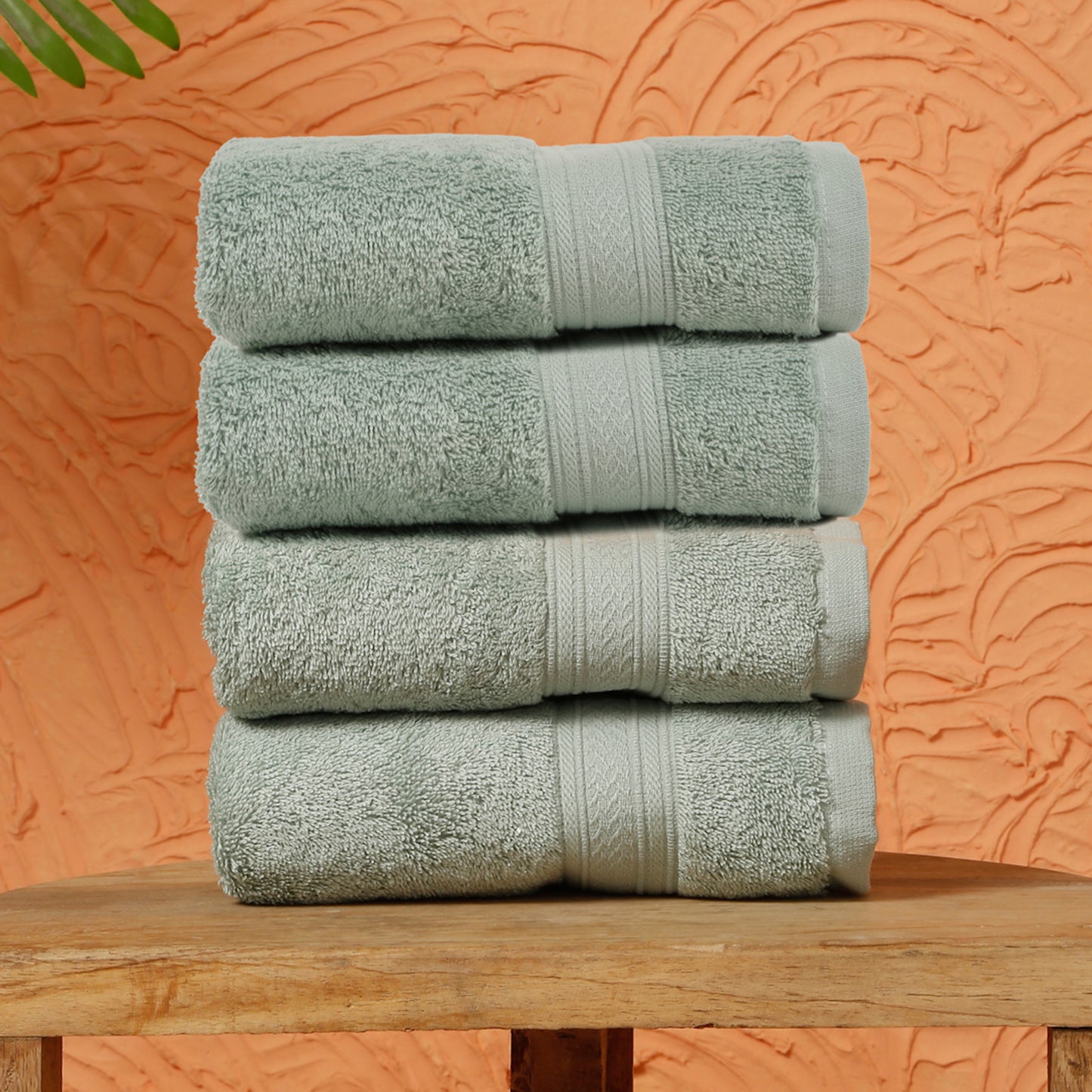 Premium 500 GSM 100% Cotton Aqua Green Colour Hand Towels (Pack of 4)