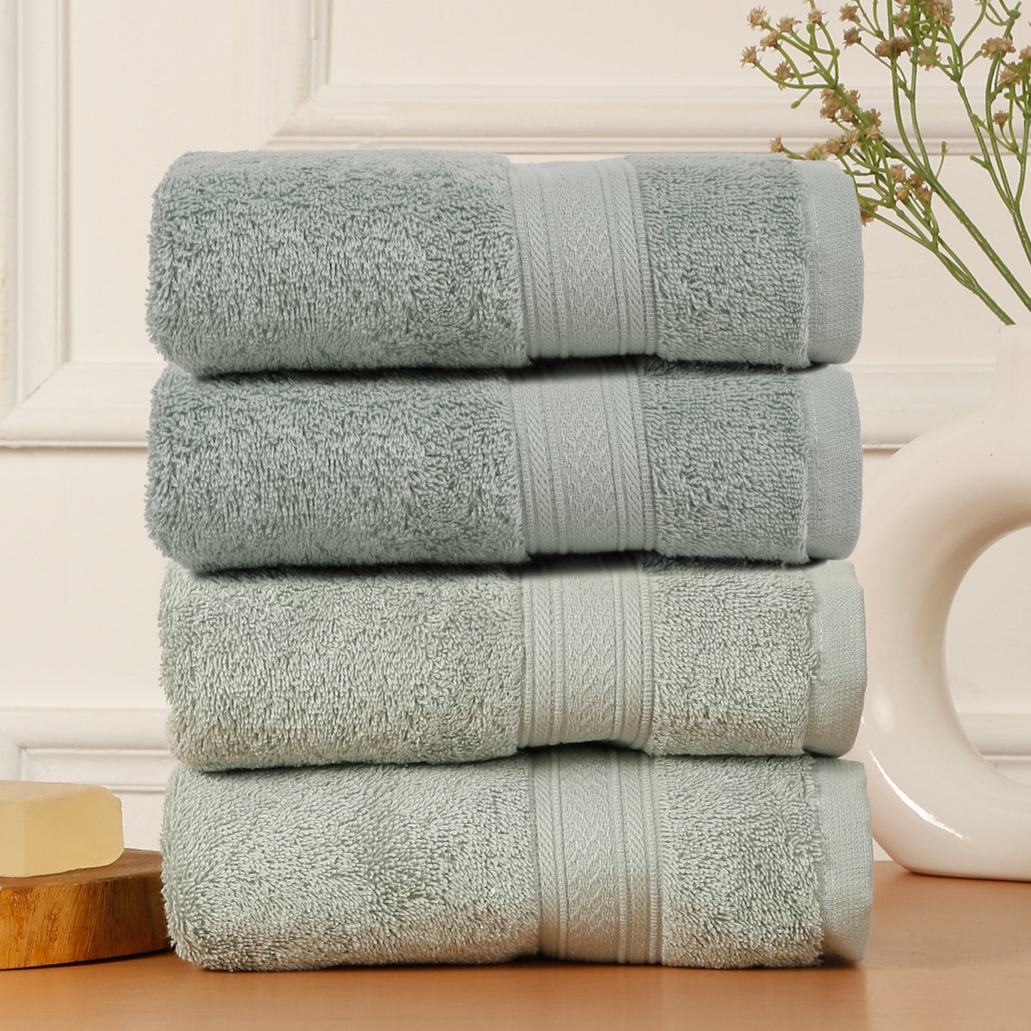 Premium 500 GSM 100% Cotton Aqua Green Colour Hand Towels (Pack of 4)