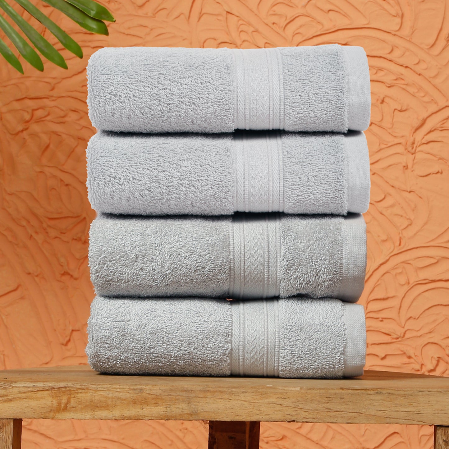 Premium 500 GSM 100% Cotton Light Grey Colour Hand Towels (Pack of 4)