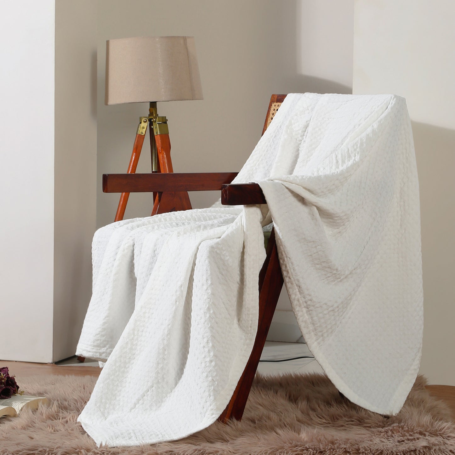 Waffle Knit Cotton Throw Blanket – Sage Green (60 x 80 Inches)