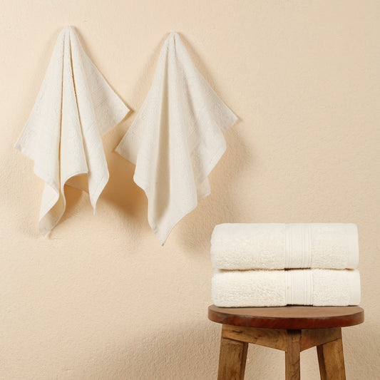 Premium 500 GSM 100% Cotton Cream Colour Hand Towels (Pack of 4)