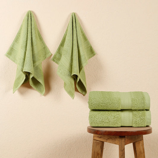 Premium 500 GSM 100% Cotton Summer Green Colour Hand Towels (Pack of 4)