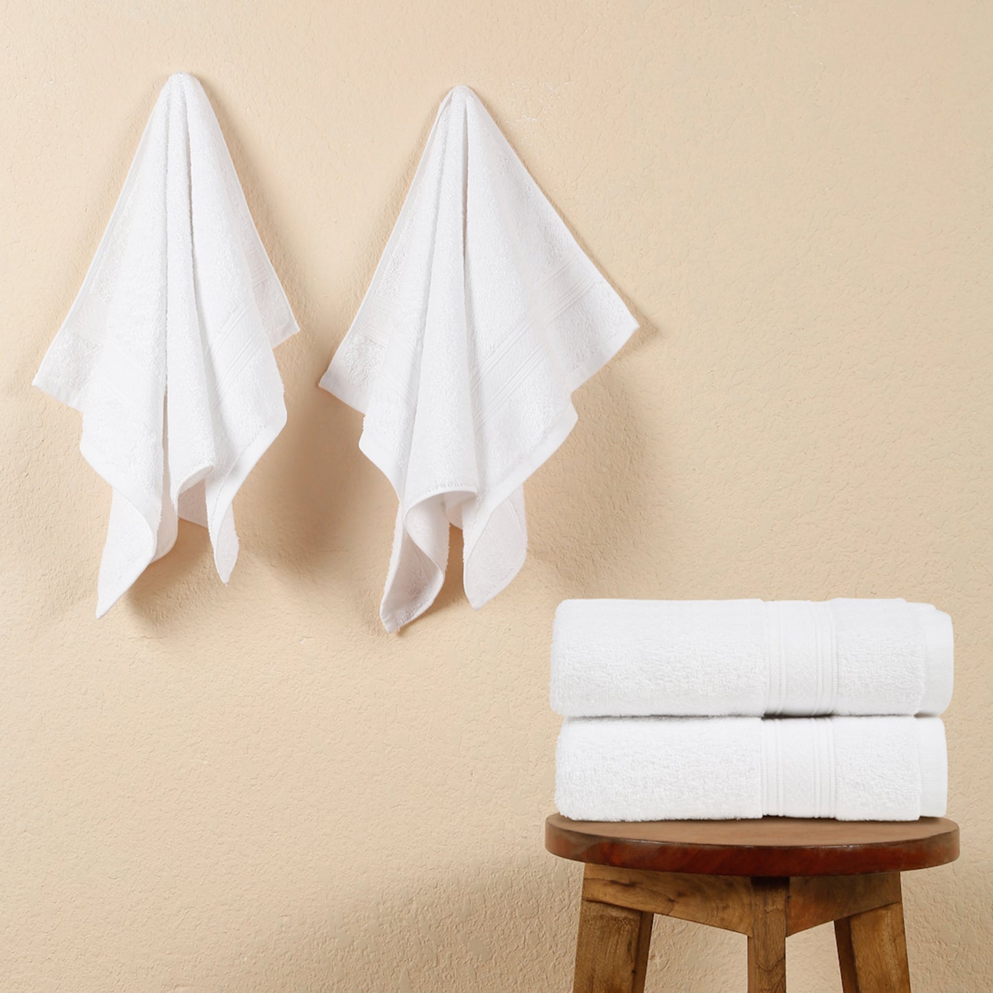 Premium 500 GSM 100% Cotton White Colour Hand Towels (Pack of 4)