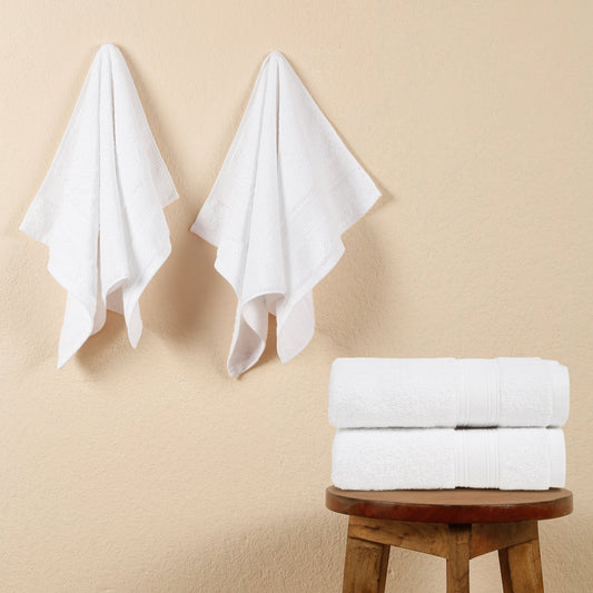 Premium 500 GSM 100% Cotton White Colour Hand Towels (Pack of 4)