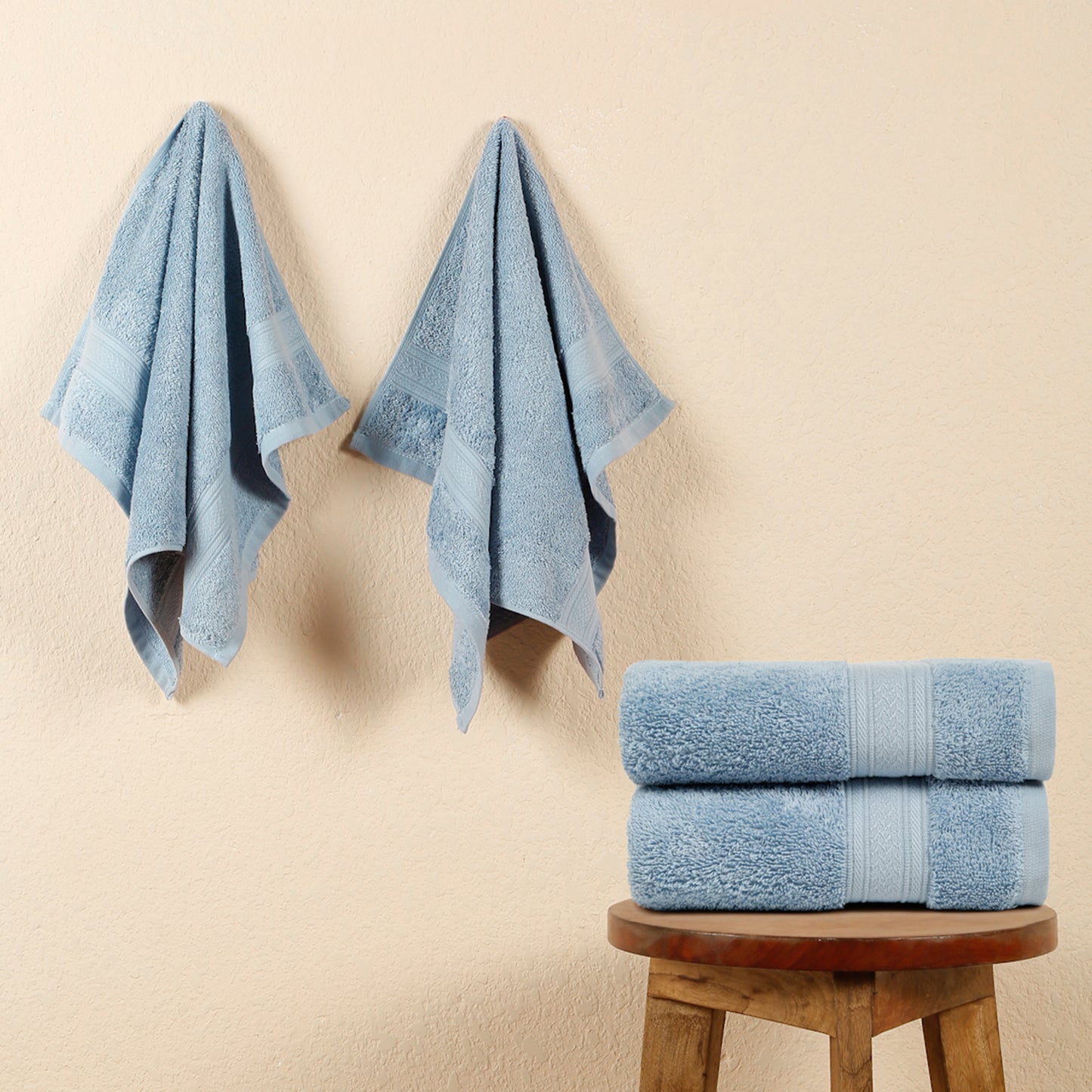 Premium 500 GSM 100% Cotton Sky Blue Colour Hand Towels (Pack of 4)