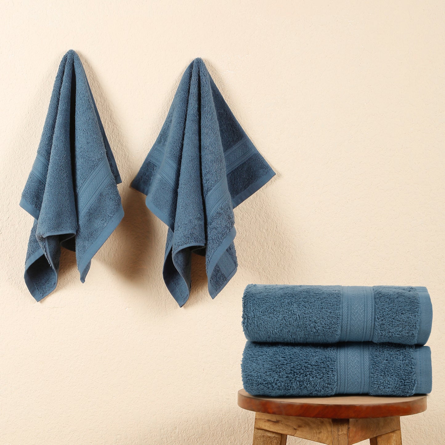 Premium 500 GSM 100% Cotton Dark Blue Colour Hand Towels (Pack of 4)