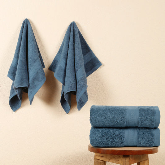 Premium 500 GSM 100% Cotton Dark Blue Colour Hand Towels (Pack of 4)