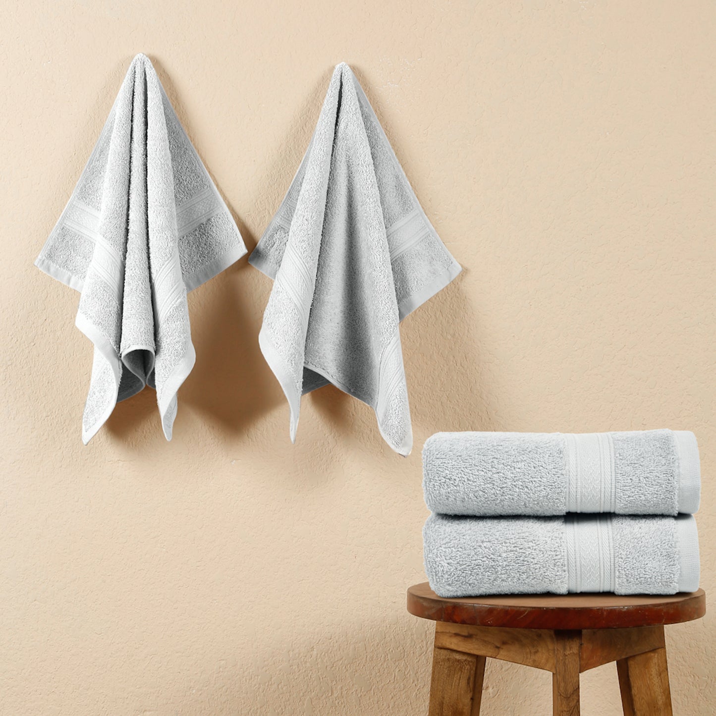 Premium 500 GSM 100% Cotton Light Grey Colour Hand Towels (Pack of 4)