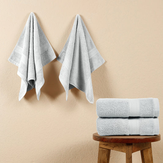 Premium 500 GSM 100% Cotton Light Grey Colour Hand Towels (Pack of 4)