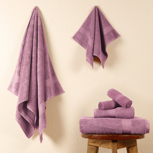 Premium 6 Piece Lilac Colour Cotton Towel Set (Bath, Hand & Face)