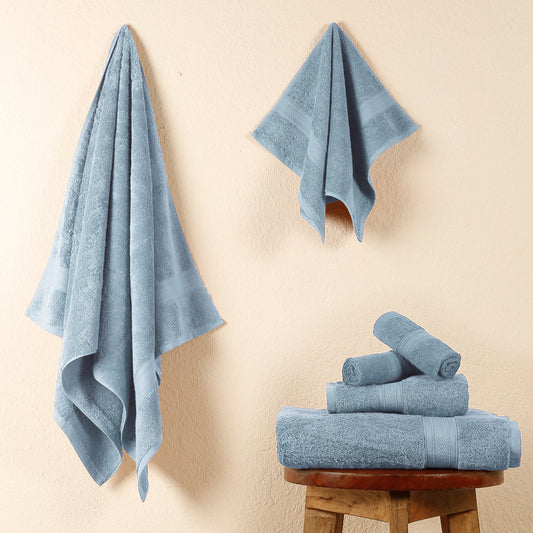 Premium 6 Piece Sky Blue Colour Cotton Towel Set (Bath, Hand & Face)