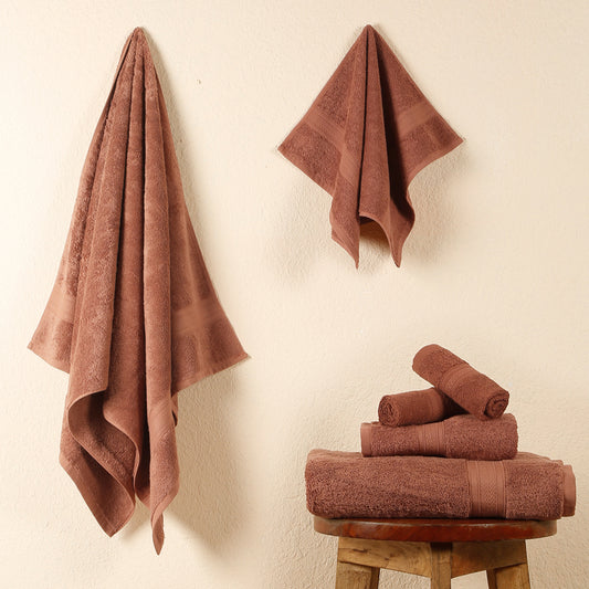 Premium 6 Piece Dark Rust Colour Cotton Towel Set (Bath, Hand & Face)