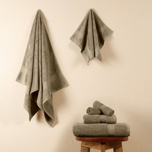 Premium 6 Piece Brown Colour Cotton Towel Set (Bath, Hand & Face)