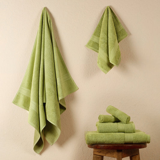 Premium 6 Piece Summer Green Colour Cotton Towel Set (Bath, Hand & Face)