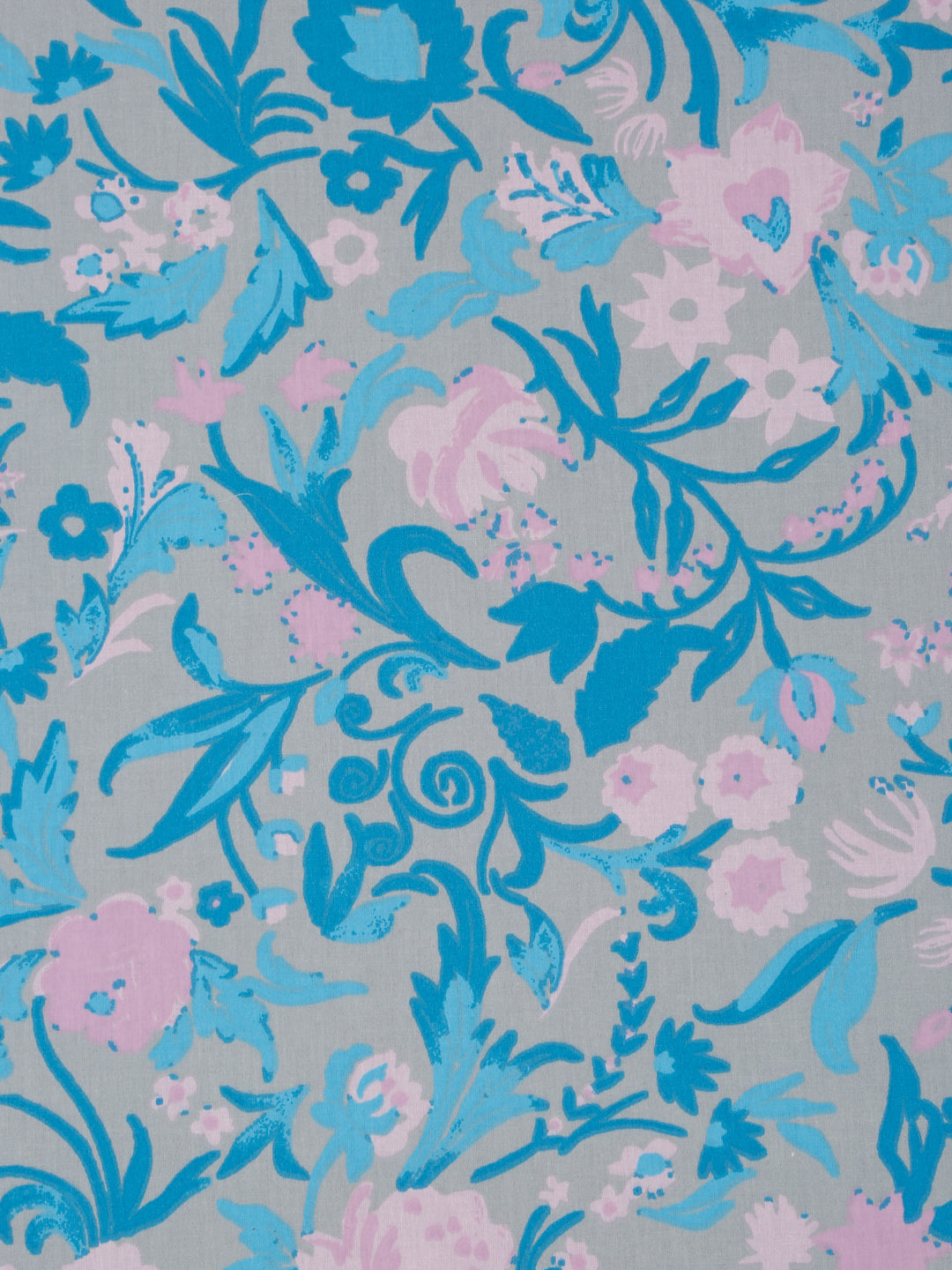 Blue Cotton Bedsheet with Pink Floral Design