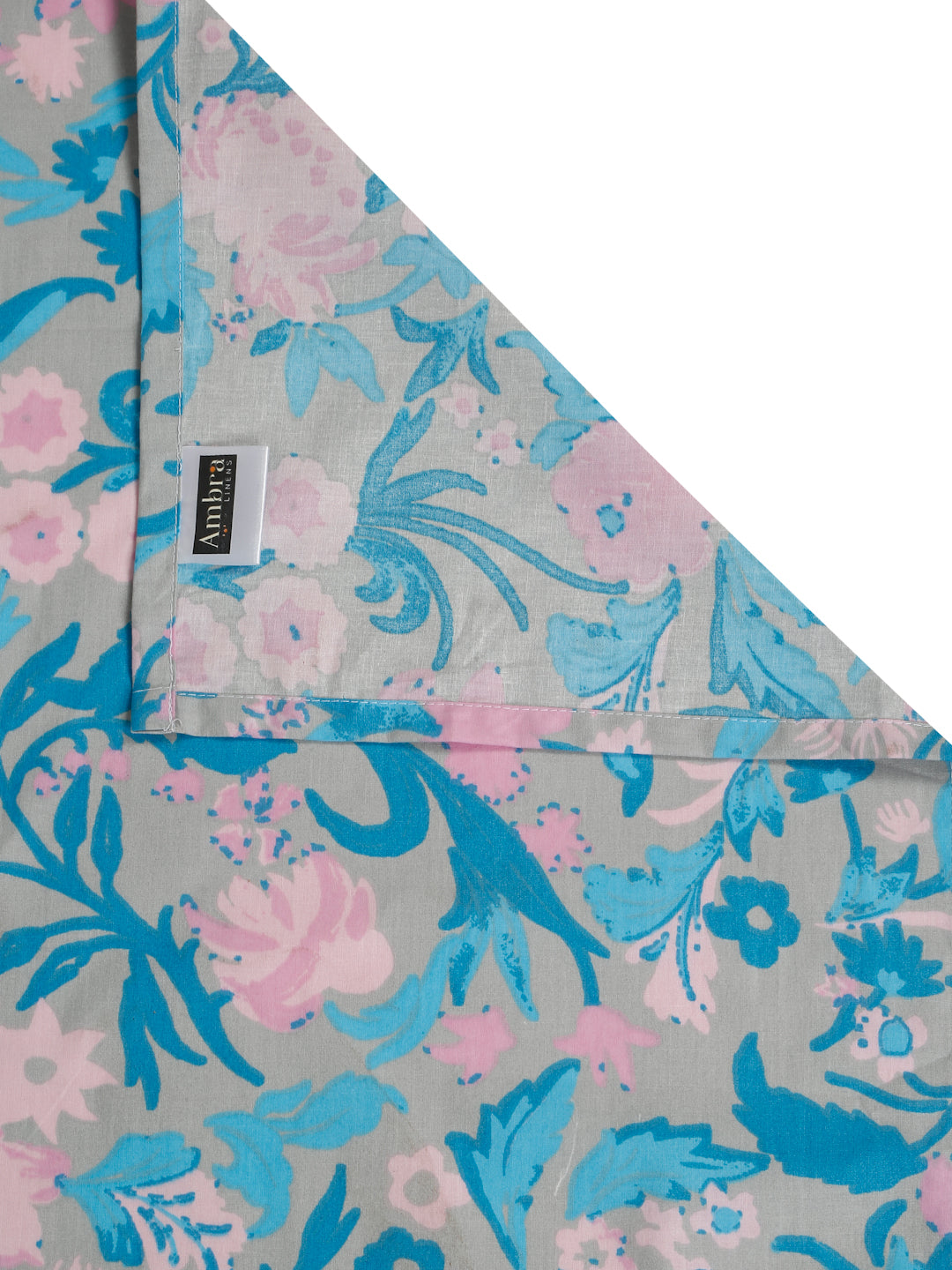 Blue Cotton Bedsheet with Pink Floral Design