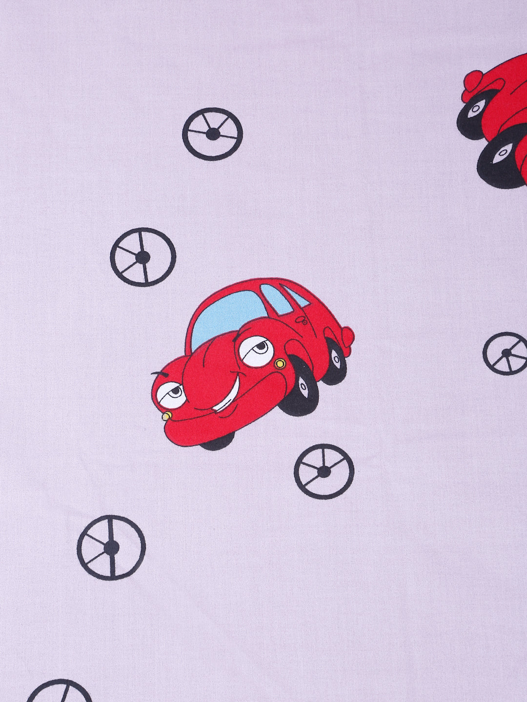 Car Print Kids Bedsheet Set – 100% Cotton, Single Bed, Yellow & Pink