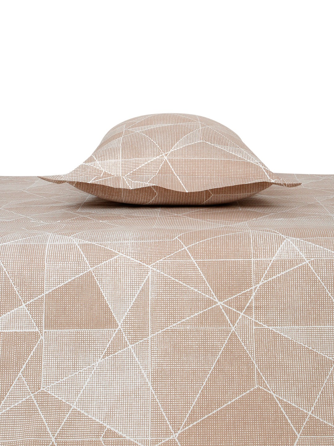 Beige Bedsheet with Geometric Poly Shape Print – 100% Cotton