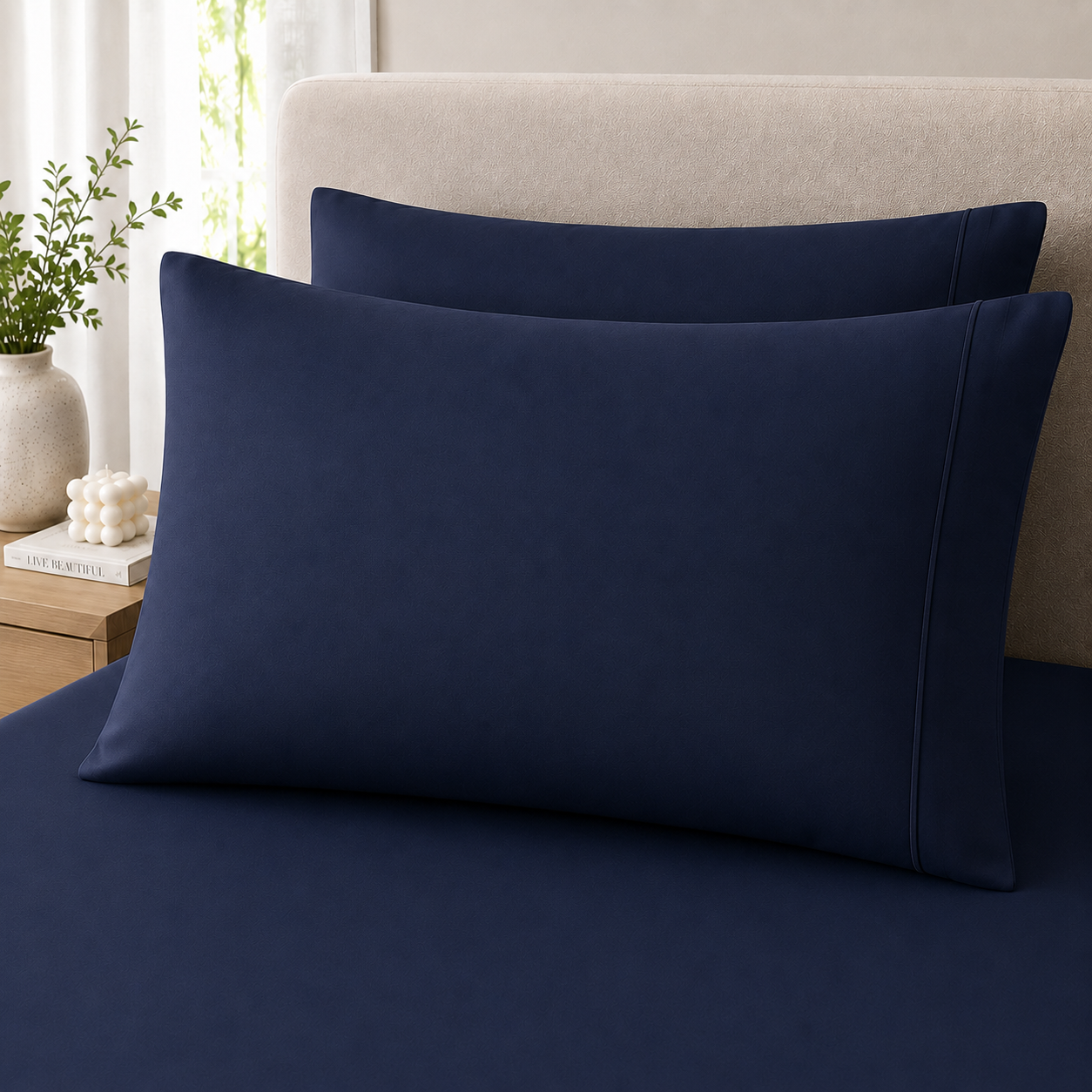 400 Thread Count 100% Organic Cotton Merrow Design Navy – Navy Premium Bedsheet King Size