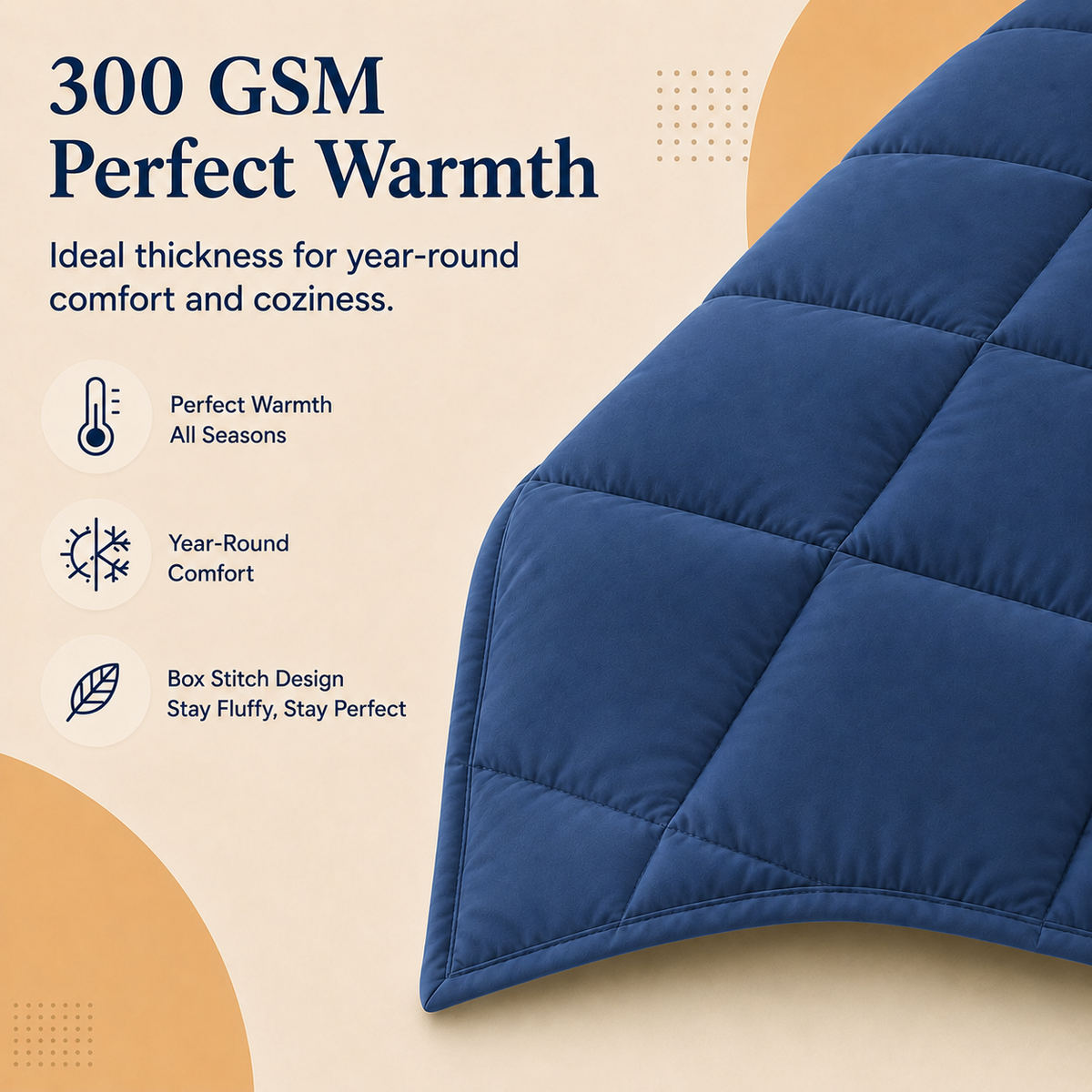 Solid Navy Blue Microfiber Comforter – 300 GSM All-Season AC Comforter & Blanket