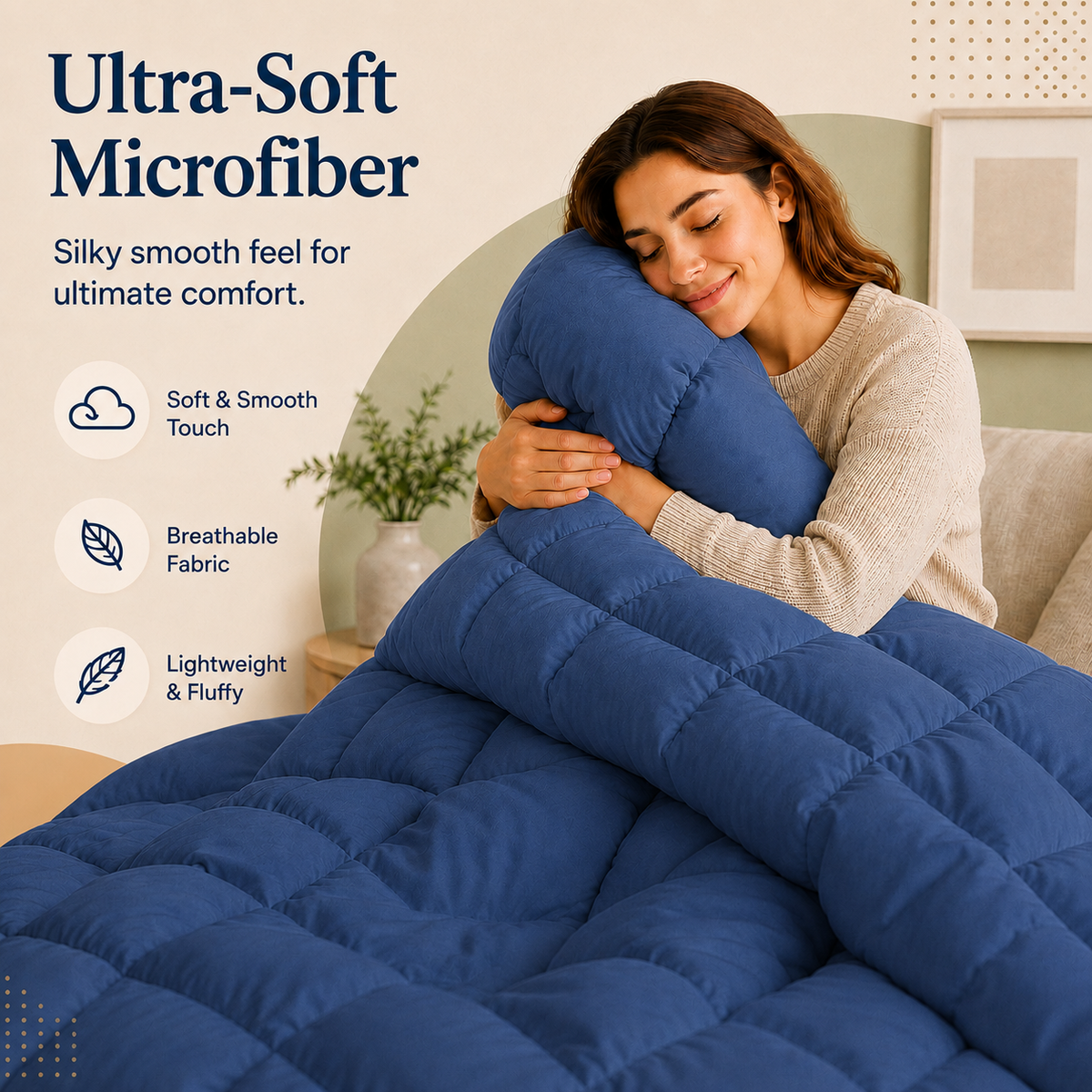 Solid Navy Blue Microfiber Comforter – 300 GSM All-Season AC Comforter & Blanket