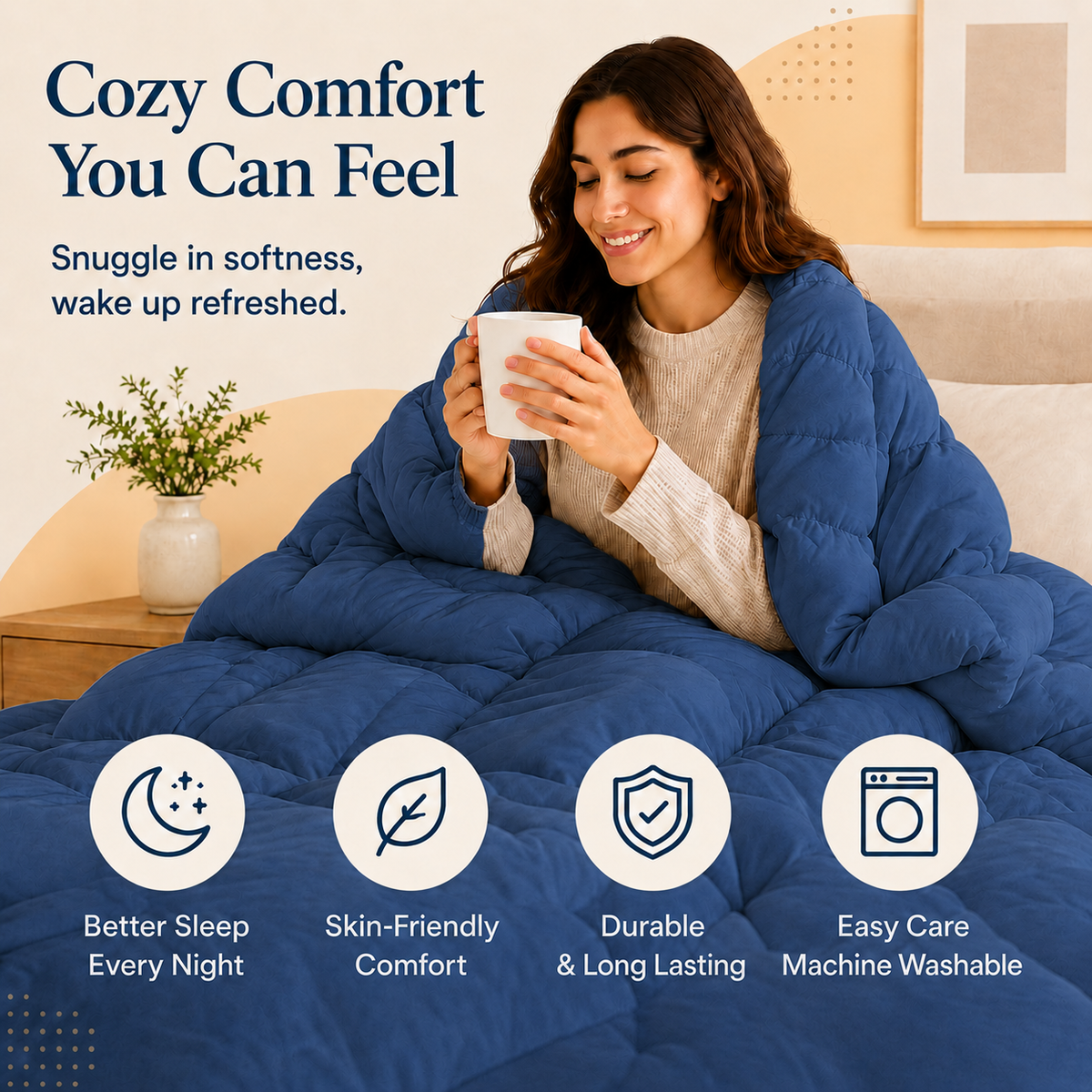 Solid Navy Blue Microfiber Comforter – 300 GSM All-Season AC Comforter & Blanket