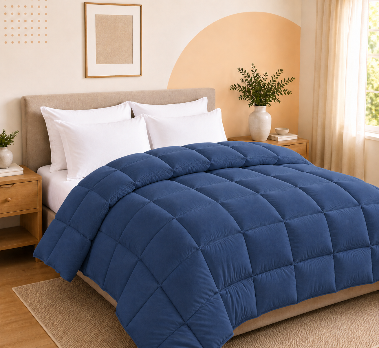 Solid Navy Blue Microfiber Comforter – 300 GSM All-Season AC Comforter & Blanket