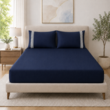 400 Thread Count 100% Organic Cotton Lace Style Navy Blue Premium Bedsheet King Size