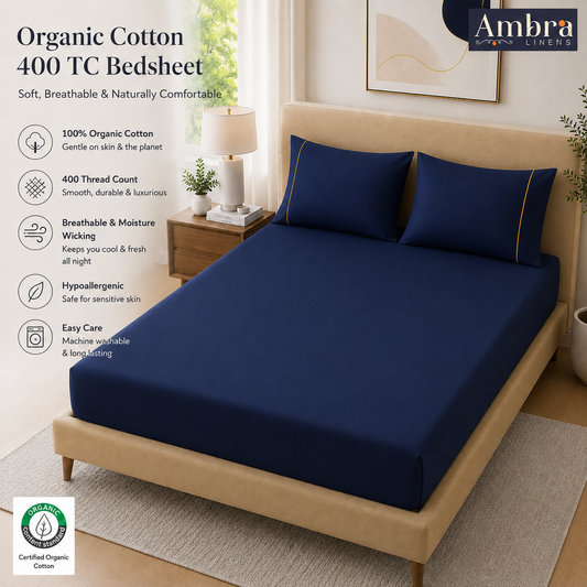400 Thread Count 100% Organic Cotton Merrow Design Navy – Golden Premium Bedsheet King Size