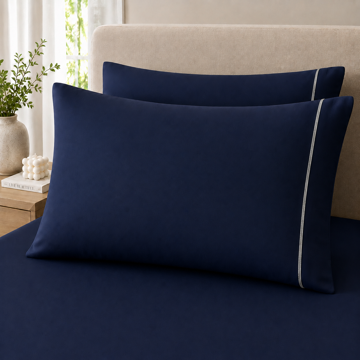400 Thread Count 100% Organic Cotton Merrow Design Navy – Silver Premium Bedsheet King Size