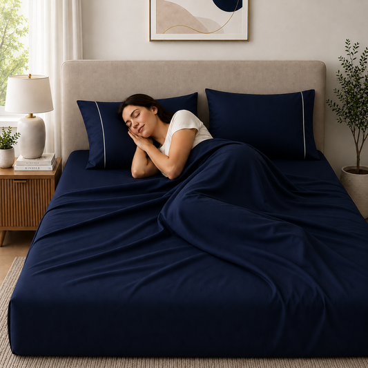 400 Thread Count 100% Organic Cotton Merrow Design Navy – Silver Premium Bedsheet King Size