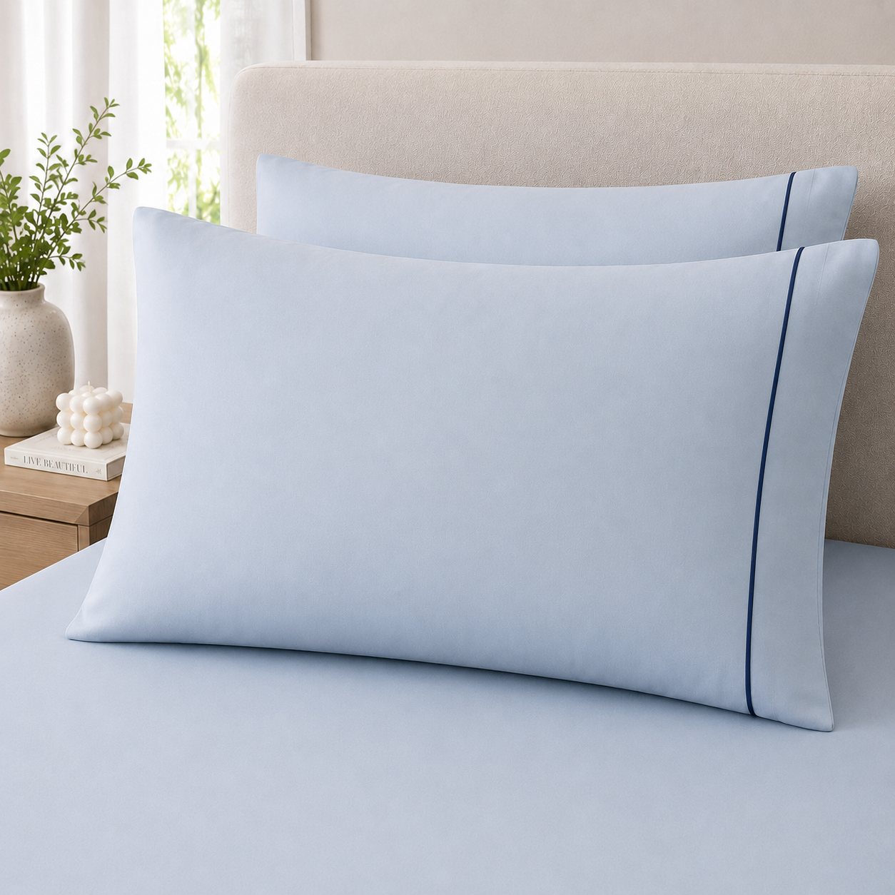 400 Thread Count 100% Organic Cotton Merrow Design Pearl Blue – Navy Premium Bedsheet King Size