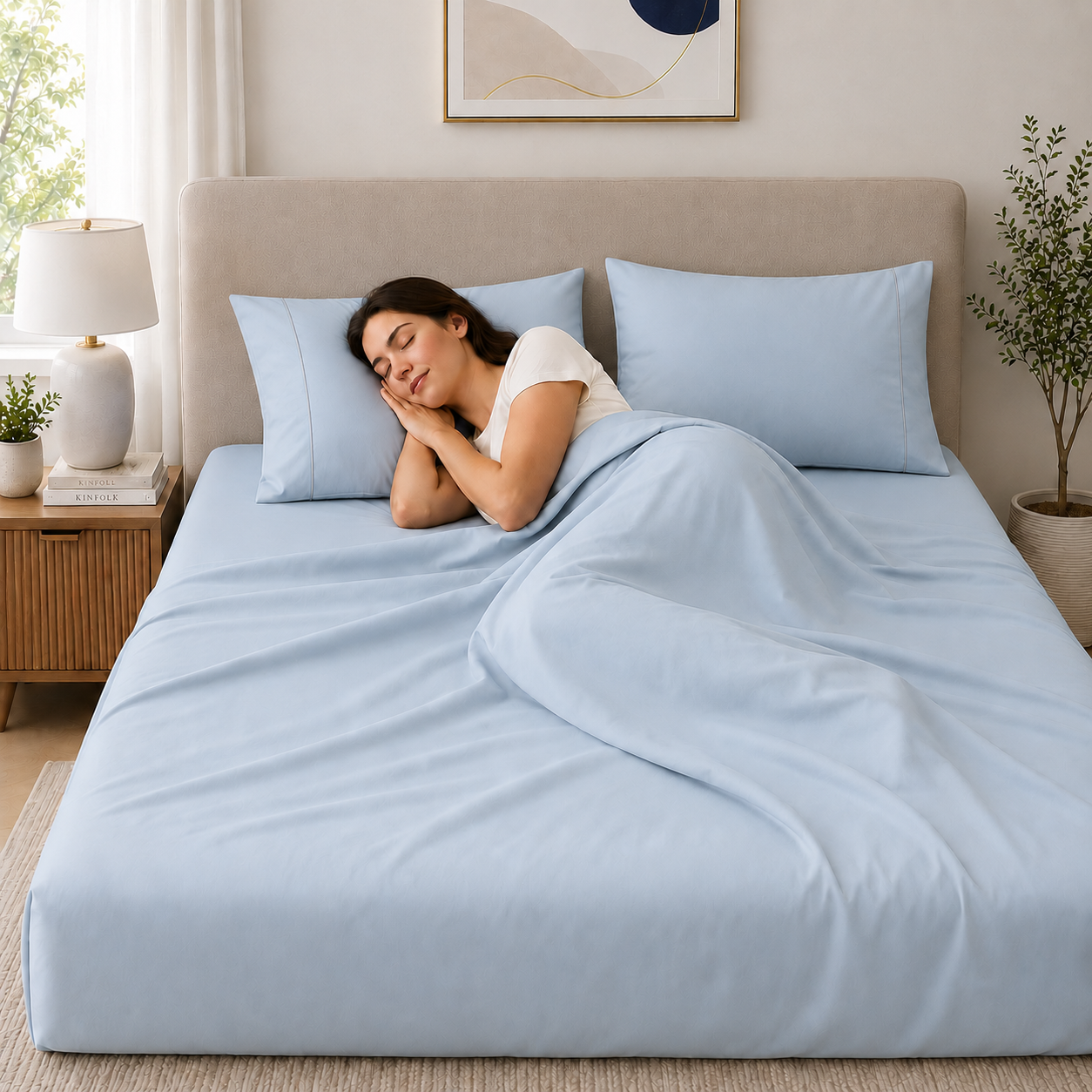 400 Thread Count 100% Organic Cotton Merrow Design Pearl Blue – Pearl Blue Premium Bedsheet King Size