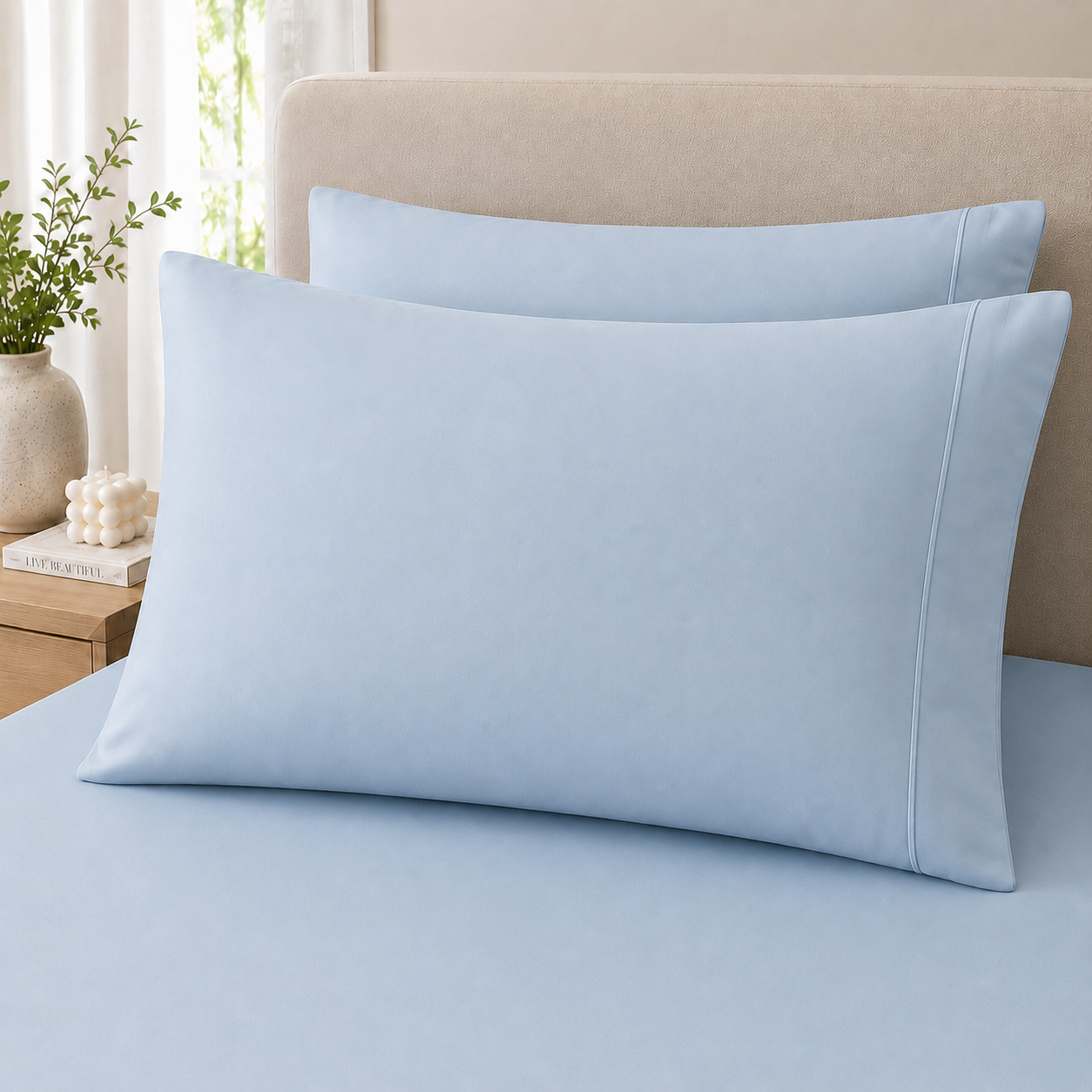 400 Thread Count 100% Organic Cotton Merrow Design Pearl Blue – Pearl Blue Premium Bedsheet King Size