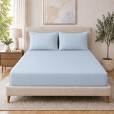 400 Thread Count 100% Organic Cotton Fagoting Style Pearl Blue Premium Bedsheet King Size