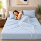 400 Thread Count 100% Organic Cotton Fagoting Style Pearl Blue Premium Bedsheet King Size