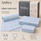 7 Pc - 1 Minimalist Grid Design Table Linen Set, 6 Placement, 6 Diner Napkins