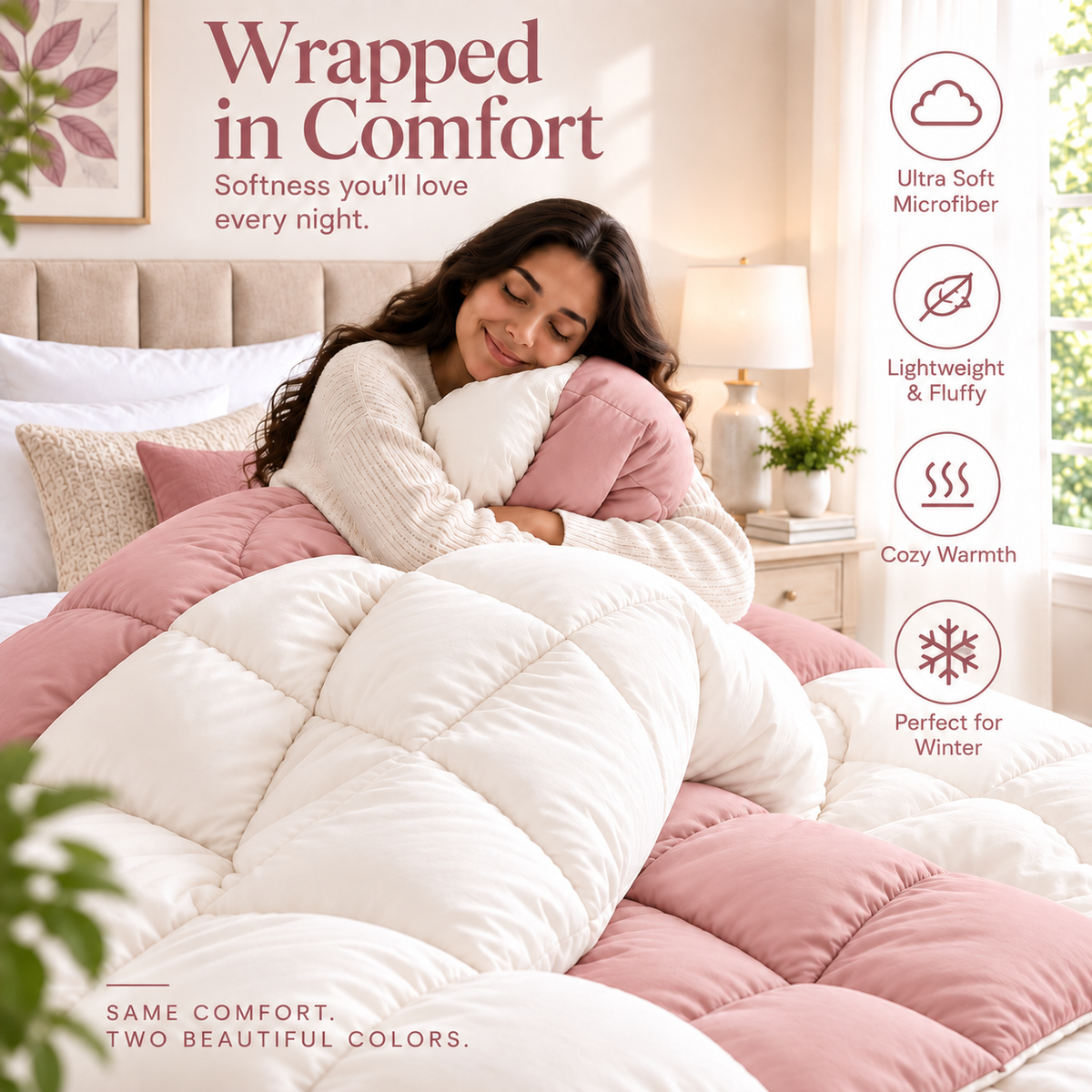 300 GSM Reversible Microfiber Pink And Cream Comforter – Double Bed | Soft, Fluffy & All-Season