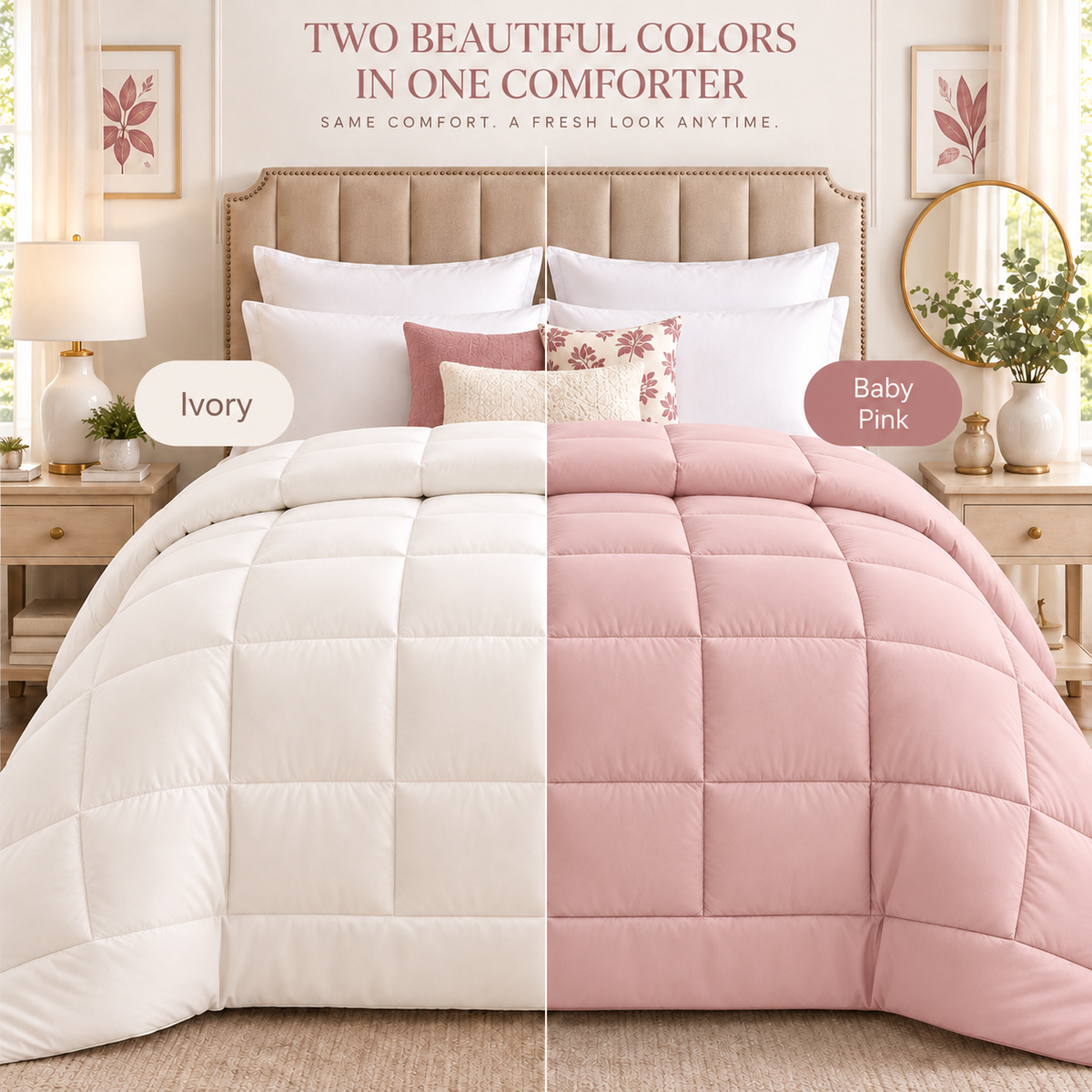 300 GSM Reversible Microfiber Pink And Cream Comforter – Double Bed | Soft, Fluffy & All-Season