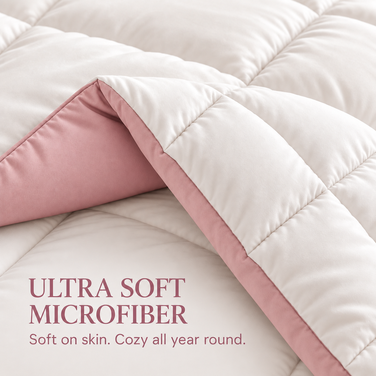 300 GSM Reversible Microfiber Pink And Cream Comforter – Double Bed | Soft, Fluffy & All-Season