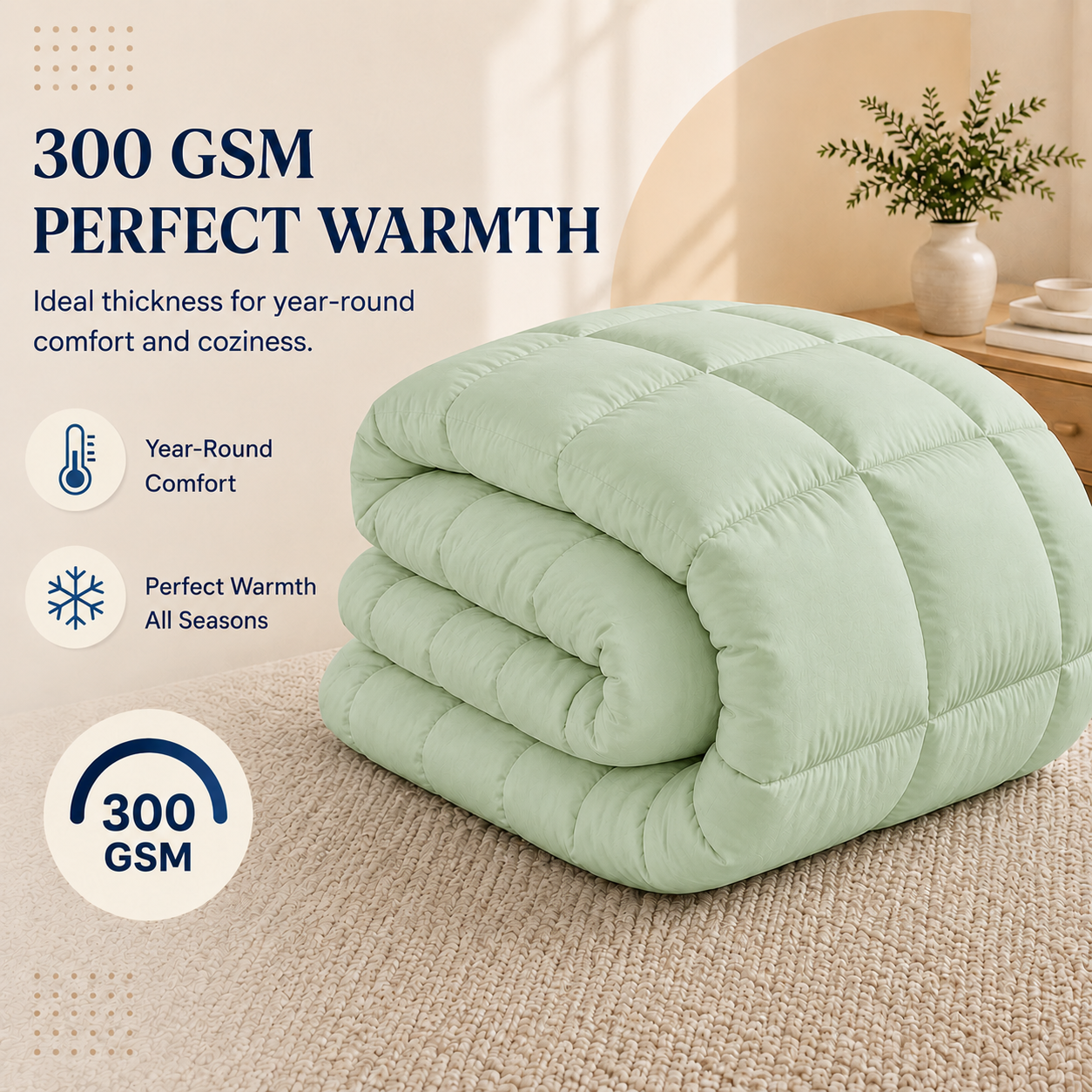 Solid Sage Microfiber Comforter – 300 GSM All-Season AC Comforter & Blanket