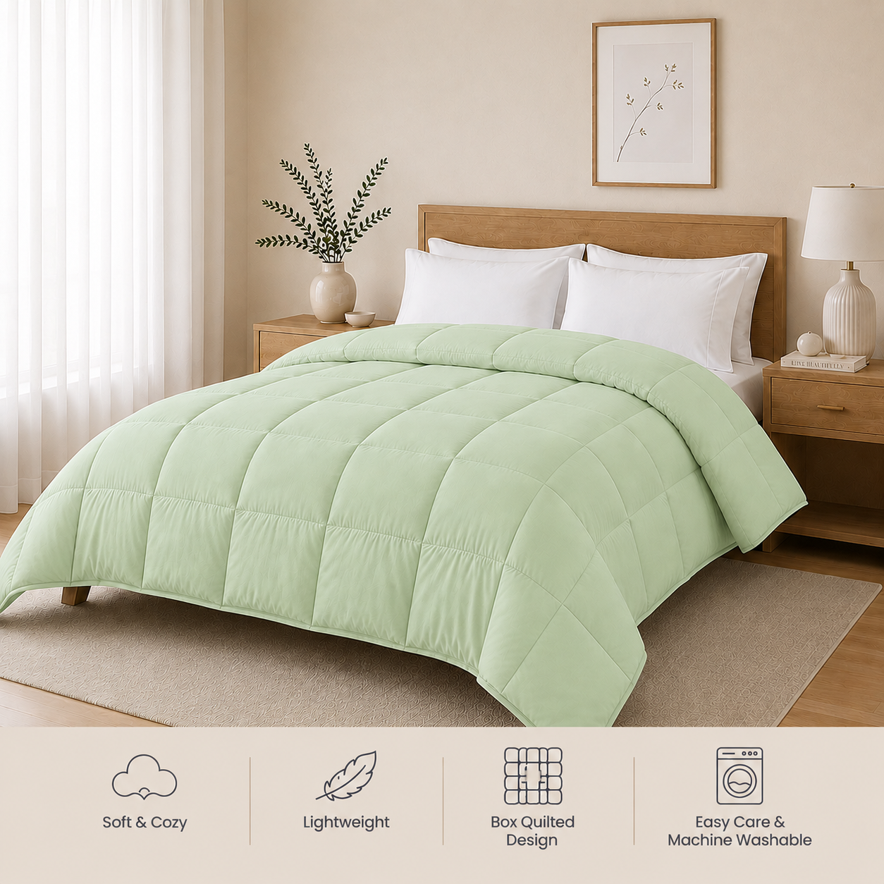 Solid Sage Microfiber Comforter – 220 GSM All-Season AC Comforter & Blanket