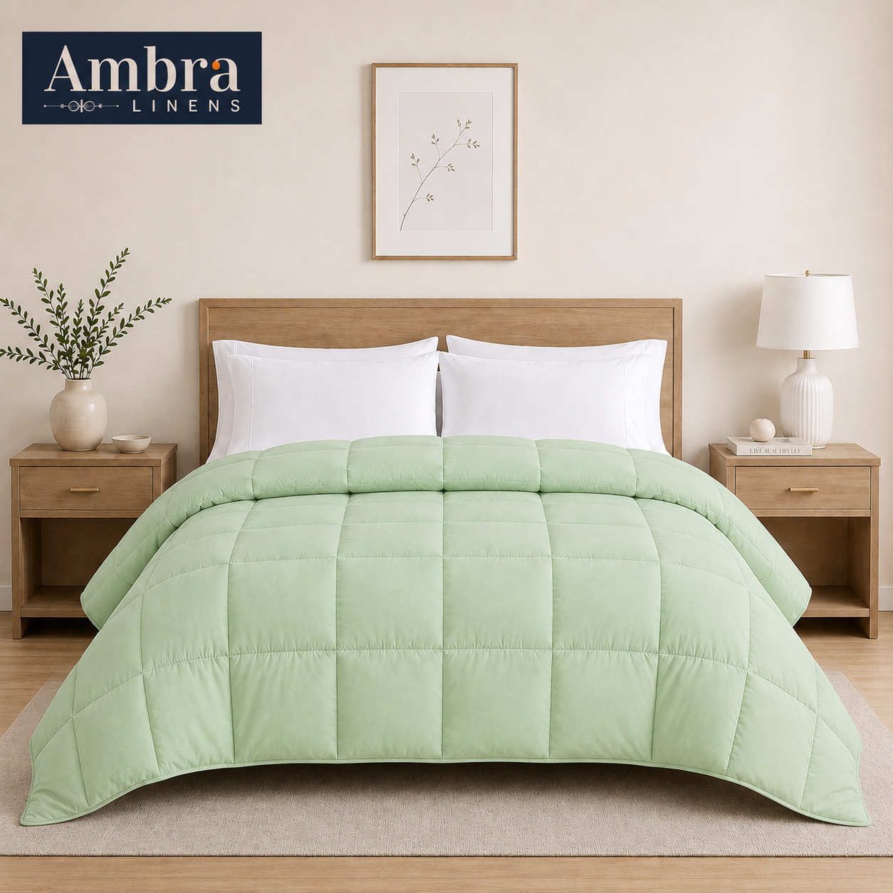 Solid Sage Microfiber Comforter – 220 GSM All-Season AC Comforter & Blanket