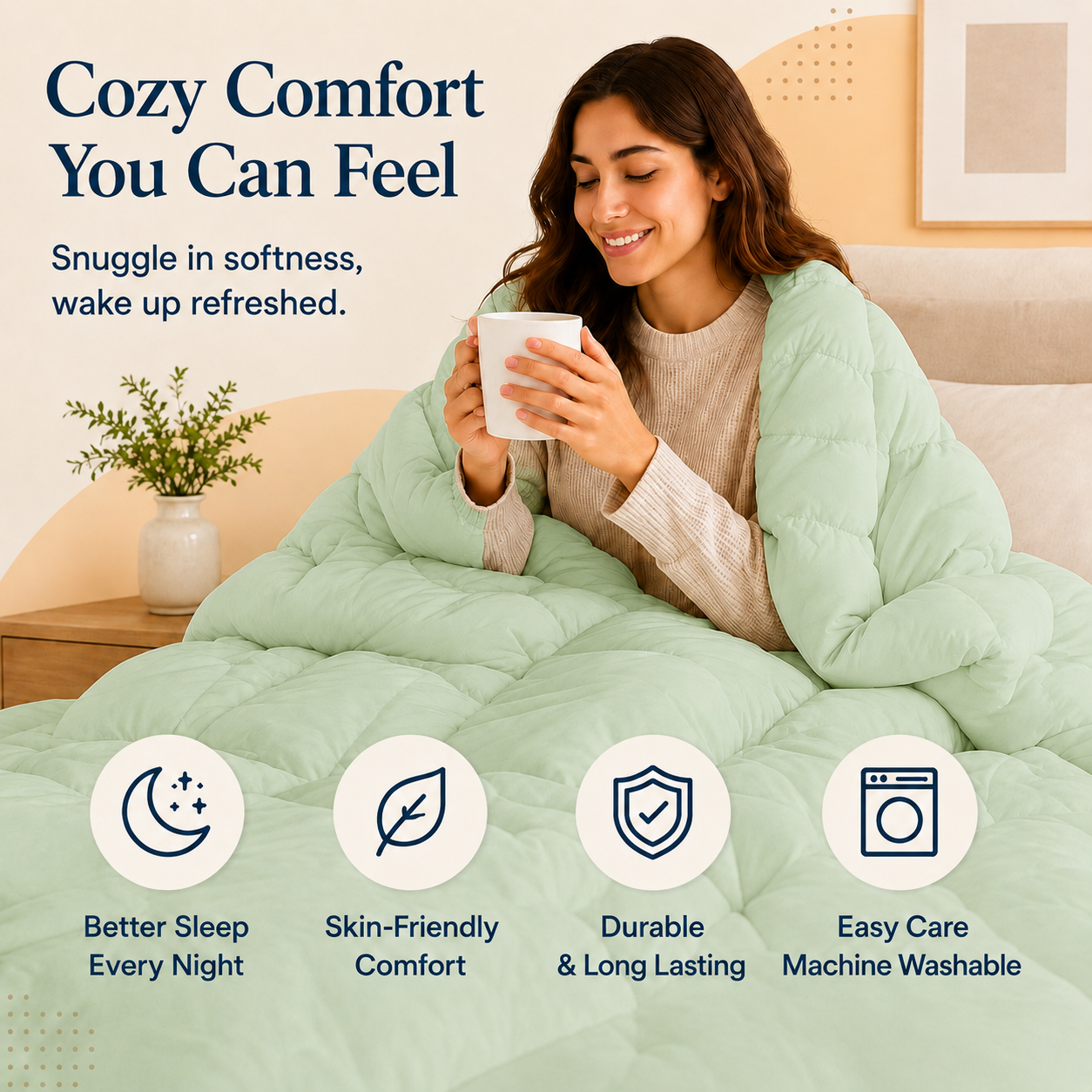 Solid Sage Microfiber Comforter – 300 GSM All-Season AC Comforter & Blanket