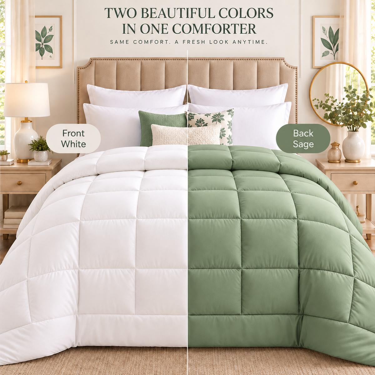 300 GSM Reversible Microfiber Sage And White Blue Comforter – Double Bed | Soft, Fluffy & All-Season