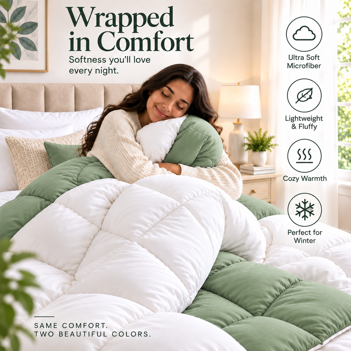300 GSM Reversible Microfiber Sage And White Blue Comforter – Double Bed | Soft, Fluffy & All-Season
