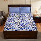 Blue Leaf Printed Queen Flat Bedsheet with 2 Pillow Covers