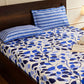 Blue Leaf Printed Queen Flat Bedsheet with 2 Pillow Covers